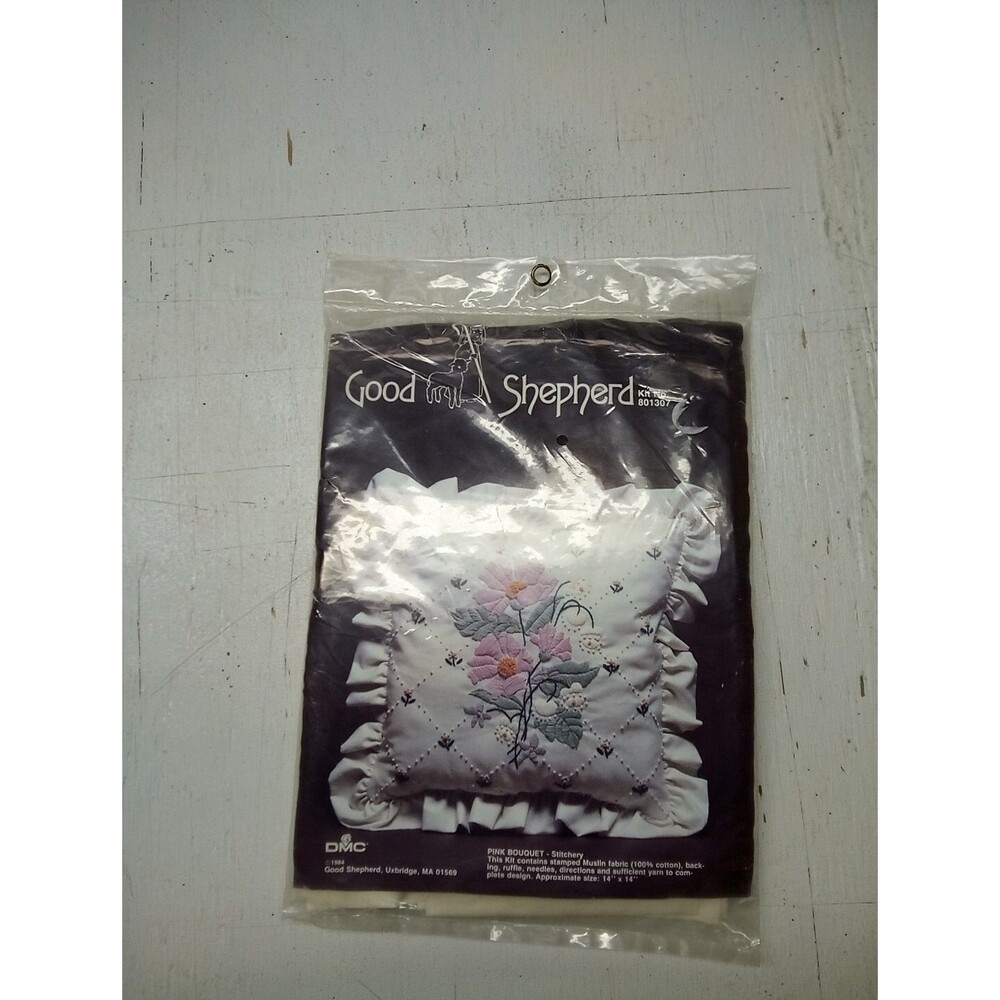 Embroidery Kit Good Shepherd Pillow  #801307 Pink Bouquet 14" by 14" New